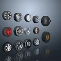 Various Car Tires With Stylish Alloy Rims Red Accents And Tread Designs