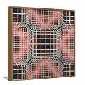 Two Abstract Paintings With Grid Pattern And Red Gradient In Square Frames On White Wall 3d model