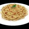 Delicious Spaghetti Pasta On White Plate With Red Tomato Pieces And Fresh Green Parsley