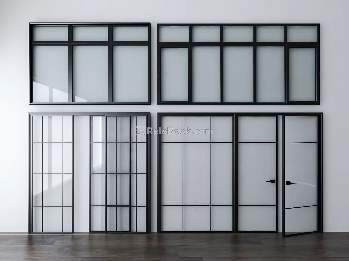 Modern window glass door and window combination 3d model