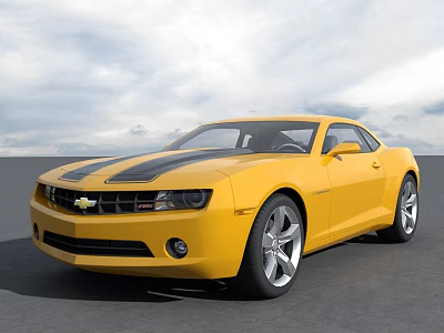 Yellow Chevrolet Camaro Sports Car With Sleek Design On Road Surface 3d model