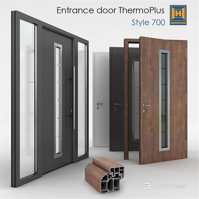 Modern Hinged Doors With Wooden Glass Panels And Various Color Frames 3d model 