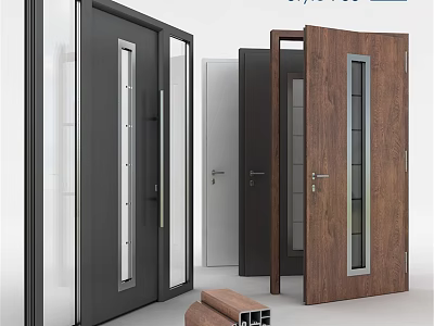 Modern Hinged Doors With Wooden Glass Panels And Various Color Frames 3d model
