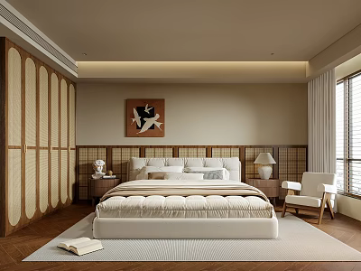 Modern Bedroom Double Bedside Cabinet Picture Carpet 3d model
