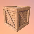 Rustic Wooden Square Crate with Cross Braced Sides and Slatted Panels 3d model