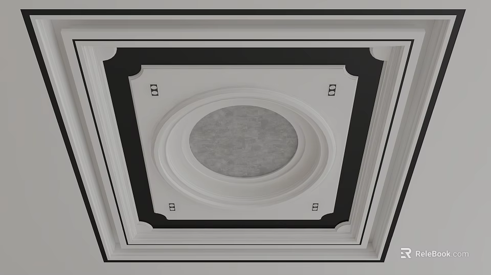 Elegant Decorative Ceiling Design With Geometric Square Frame And Circular Center 3d model