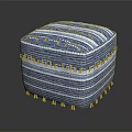 Blue and White Woven Striped Ottoman With Tassel Trim Ethnic Style Home Decor