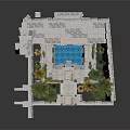 Modern Courtyard Architecture Design With Stone Walls Palm Trees And Open Space