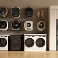 Modern Washing Machines in Laundry Room Featuring Wall Mounted and Floor Models