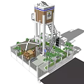 Industrial Equipment Tower Structure With Staircase Shelter Green Plants And Fence
