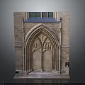 Gothic Stone Building Portal With Arched Design Blue Roof And Intricate Carvings