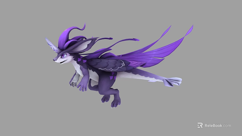 Purple Mythical Flying Creature With Elegant Wings And Flowing Tail Design 3d model