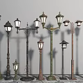 Outdoor Lamps With Various Vintage Designs Different Heights And Multiple Lamp Heads
