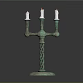 Decorative Three Candle Holder Lamp With Spiral Metallic Base And Greenish Copper Finish