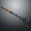 Medieval Fantasy Weapon with Wooden Handle and Ornate Metal Spiked Head Detailed Carvings