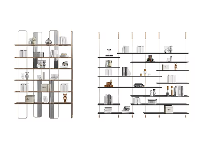 Modern Open Bookcase Design With Wooden Metal Frame Multiple Shelves And Books 3d model