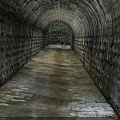 Stone Tunnel Pathway With Weathered Stone Walls And End Greenery Light 3d model