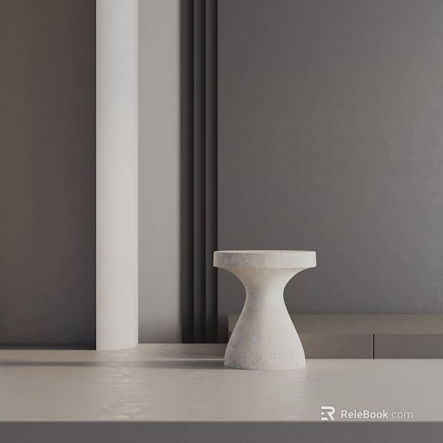 Modern Grey Concrete Side Table With Pedestal Design In Minimalist Interior 3d model