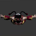 3D Female Character Model In Red And Gold Costume With Elaborate Headdress And Twin Ponytails