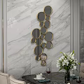 Circular Mirrors with Gold Frames as Modern Living Room Wall Decor 3d model