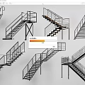 Various Staircase Designs Featuring Metal Railings And Different Structural Styles 3d model