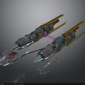 Futuristic Metallic Space Rockets With Orange Accents And Energy Link For Cosmic Travel