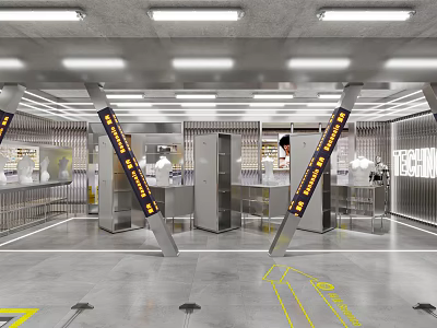 Modern Tech Inspired Clothing Store With Sleek Stainless Steel Interior Design And Exquisite Fashion Displays 3d model