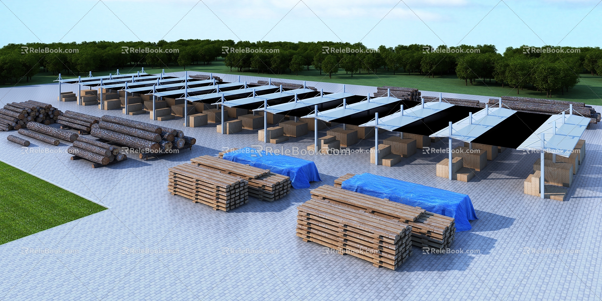 Yard Cargo Yard Wood Timber Wooden Boxes 3d model