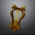 Golden Harp Shaped Household Decorative Item With Intricate Carved Design