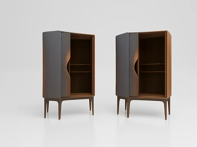 Modern Wooden Sideboard With Dark Brown Cabinet Doors And Open Shelves 3d model