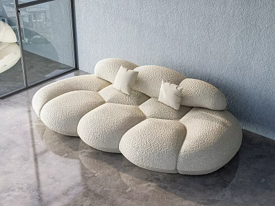 Irregular Shaped Sofa Light Beige Plush Design With Soft Cushions In Bright Modern Interior 3d model