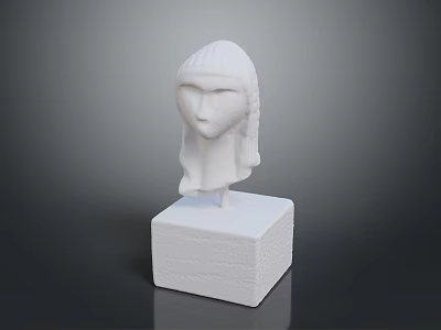 White Sculpted Head Sculpture With White Square Base And Artistic 3d model
