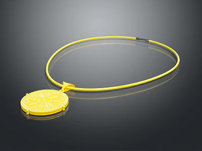 Yellow Fashion Necklace With Round Decorative Pendant And Smooth Chain Design 3d model