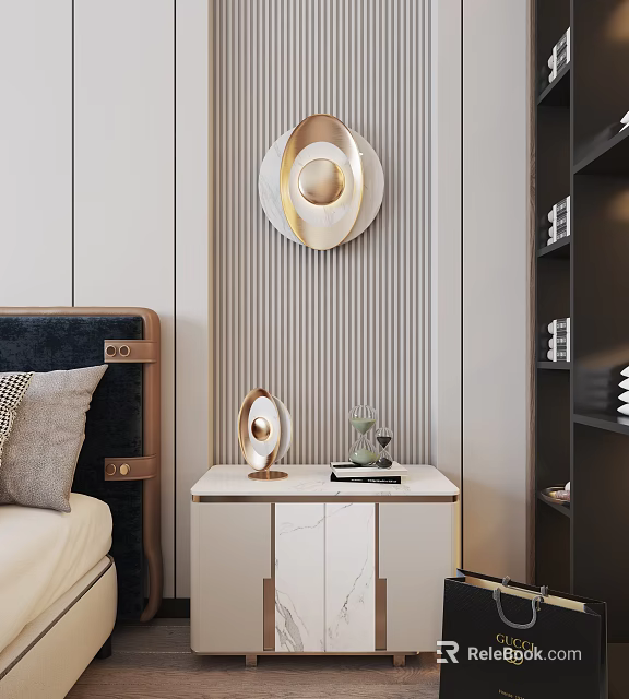 Modern Gold White Circular Wall Lamp For Bedroom Vertical Striped Wall And Bedside Decor 3d model 
