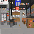 Hot Pot Restaurant Interior Featuring Korean Signboards Barrel Stools and Yellow Floor Lines