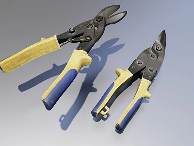 Industrial Cutting Pliers With Two Types Featuring Yellow And Blue Handles And Black Blades 3d model