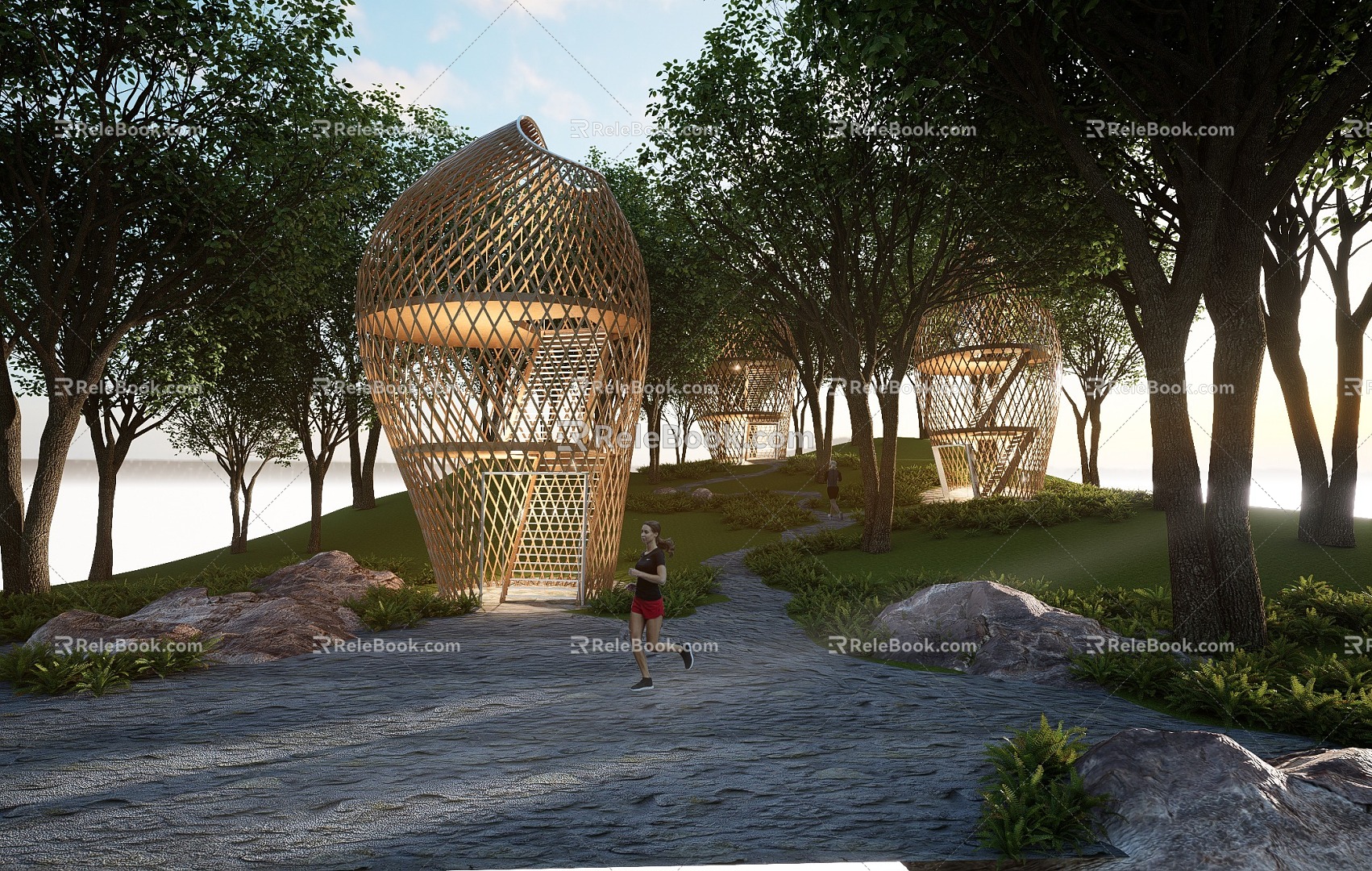 Modern Mountain Special-shaped Landscape Corridor Frame Homestay Bamboo Weaving Long Corridor Pavilion Structure Ecological Village model