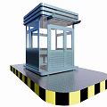 Blue Security Booth With Glass Windows On Yellow Black Striped Platform