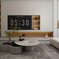 Modern Living Room Interior With TV Wall Shelves Sofa And Floor To Ceiling Windows