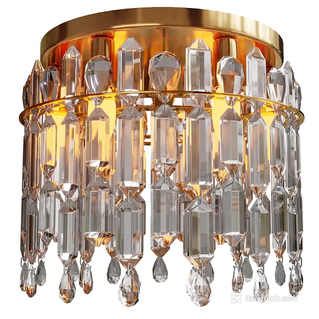 Luxurious Sparkling Crystal Chandelier With Exquisite Pendants And Golden Frame Lighting Design 3d model 