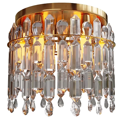 Luxurious Sparkling Crystal Chandelier With Exquisite Pendants And Golden Frame Lighting Design 3d model