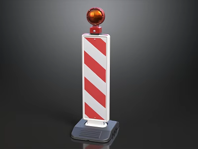 Red And White Striped Traffic Barrier With Red Warning Light And Black Base 3d model