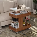 Cozy Modern Living Room Wooden Side Table with White Top Wheels Storage Shelves and Decorative Items