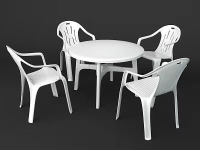 White Round Outdoor Table With Four Plastic Chairs For Garden Patio Use 3d model