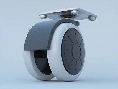 Caster Wheel With Silver Metal Mounting Plate Gray White Tread And Star Spoke Design 3d model