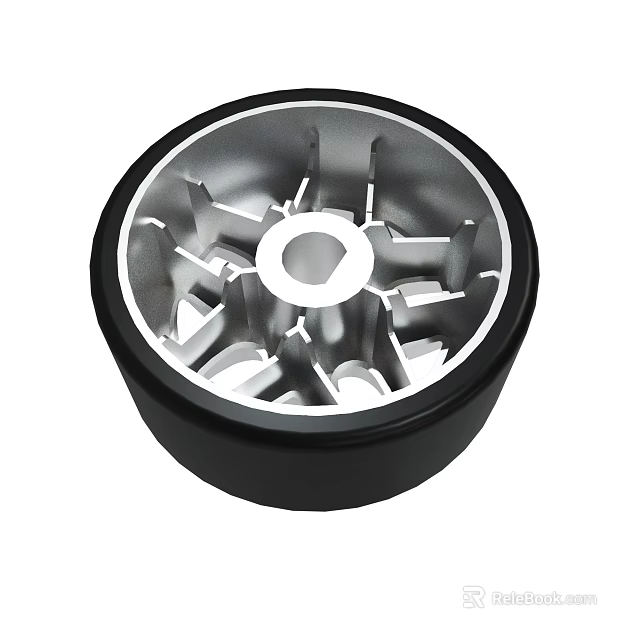 Metal Wheel Hub With Spoke Design Central Hole And Black Outer Ring 3d model 