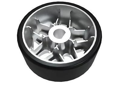 Metal Wheel Hub With Spoke Design Central Hole And Black Outer Ring 3d model