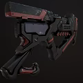 Black And Red Sci Fi Gun With Futuristic Mechanical Design And Tactical Grip