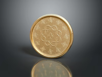 Golden Circular Household Living Product With Intricate Engraved Floral Patterns And Shiny Surface 3d model