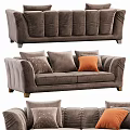 Elegant Brown Three Seater Sofa With Decorative Pillows And Orange Cushion 3d model